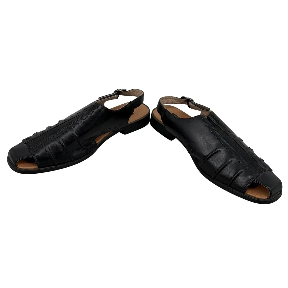 Majestic Collection Mens‎ Black Leather Slingback Sandals Square Toe Size 10